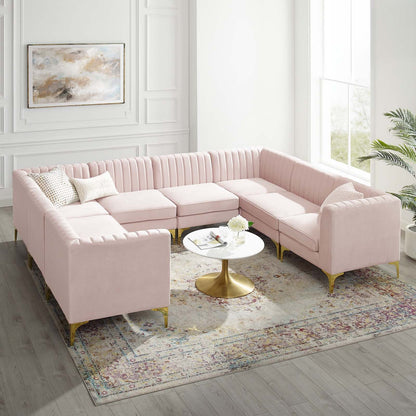 Modway Furniture Triumph Channel Tufted Velvet 8-Piece Sectional Sofa - Luxe Retro Design with Stain-Resistant Fabric