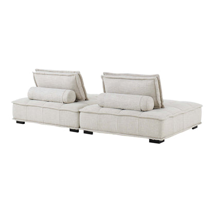 Modway Furniture Saunter 2-Piece Tufted Loveseat - Stylish Comfort with Soft Upholstery & Removable Bolster Pillow - EEI-5204-BEI