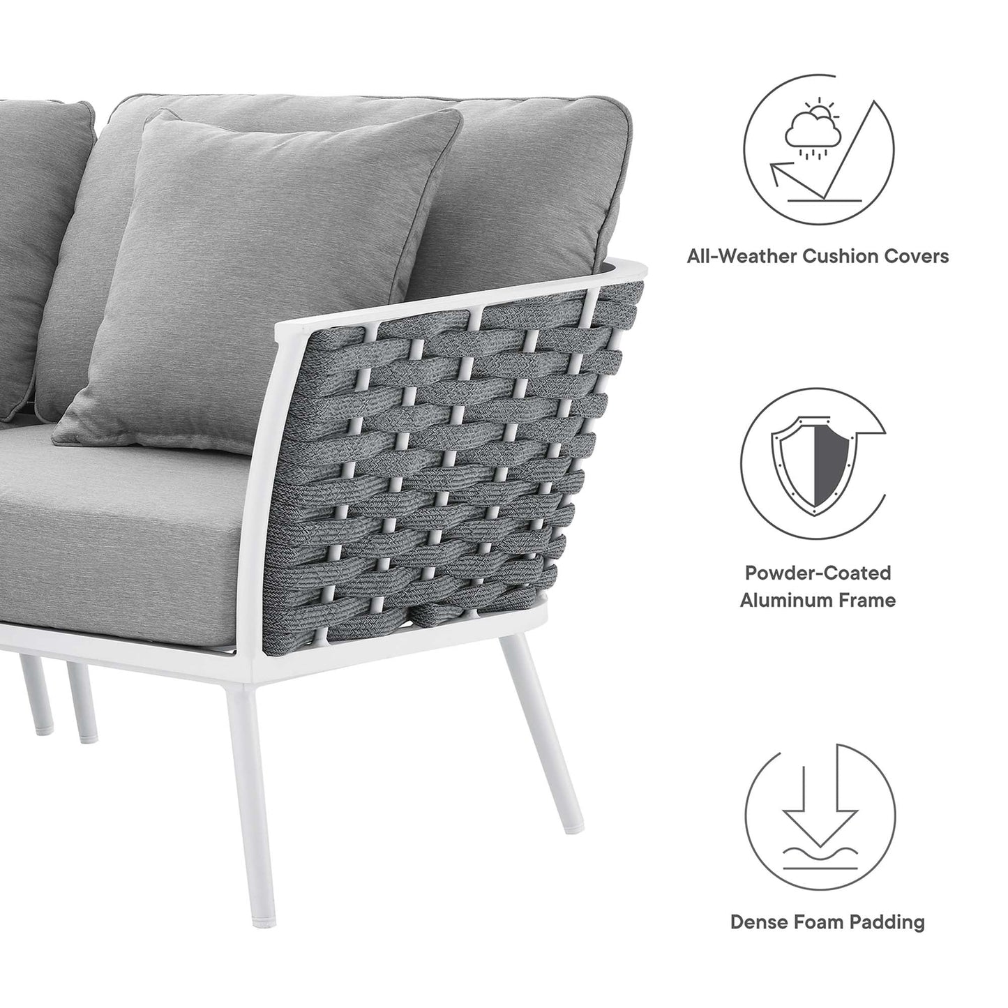 Modway Furniture Stance 9 Piece Aluminum Outdoor Patio Aluminum Sectional Sofa Set by Modway - EEI-5758-WHI-GRY