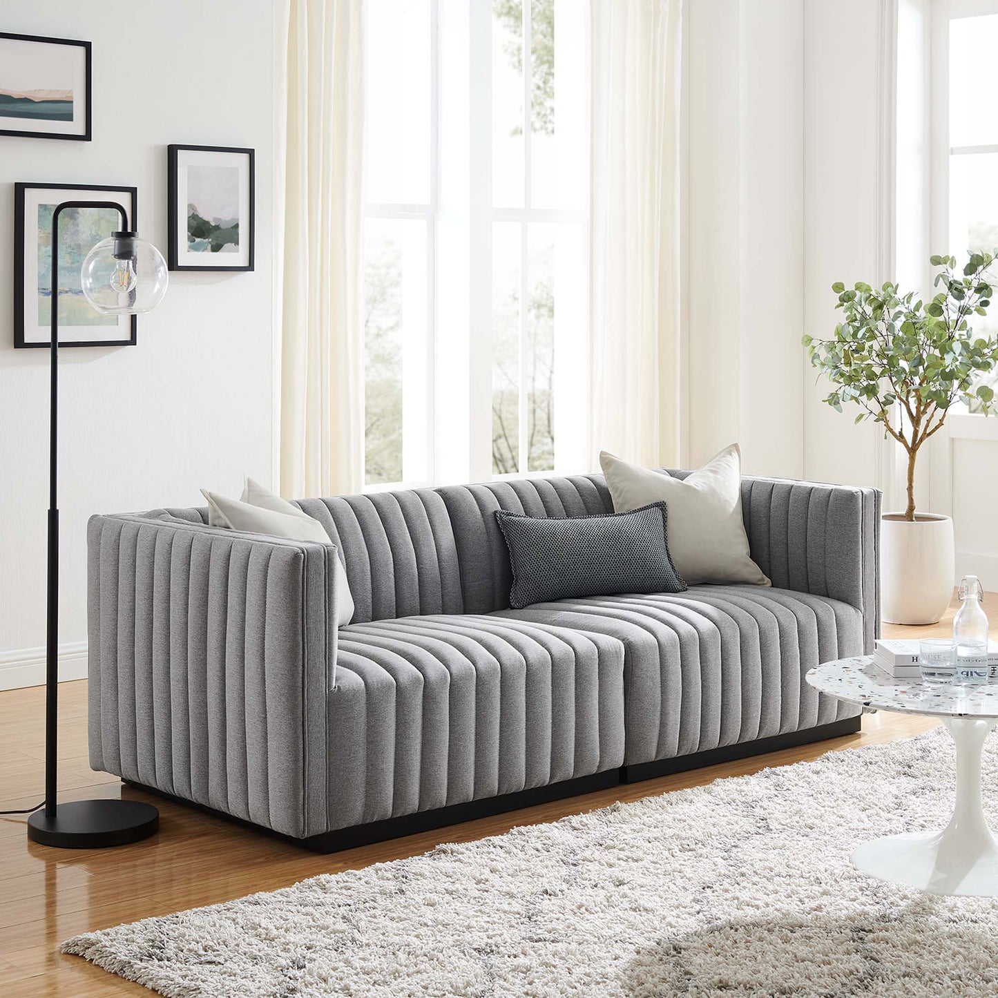 Modway Furniture Conjure Channel Tufted Upholstered Fabric Loveseat - Modern Elegance for Your Living Room Oasis - EEI-5786-BLK-WHI