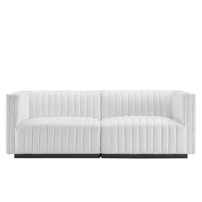 Modway Furniture Conjure Channel Tufted Upholstered Fabric Loveseat - Modern Elegance for Your Living Room Oasis - EEI-5786-BLK-WHI