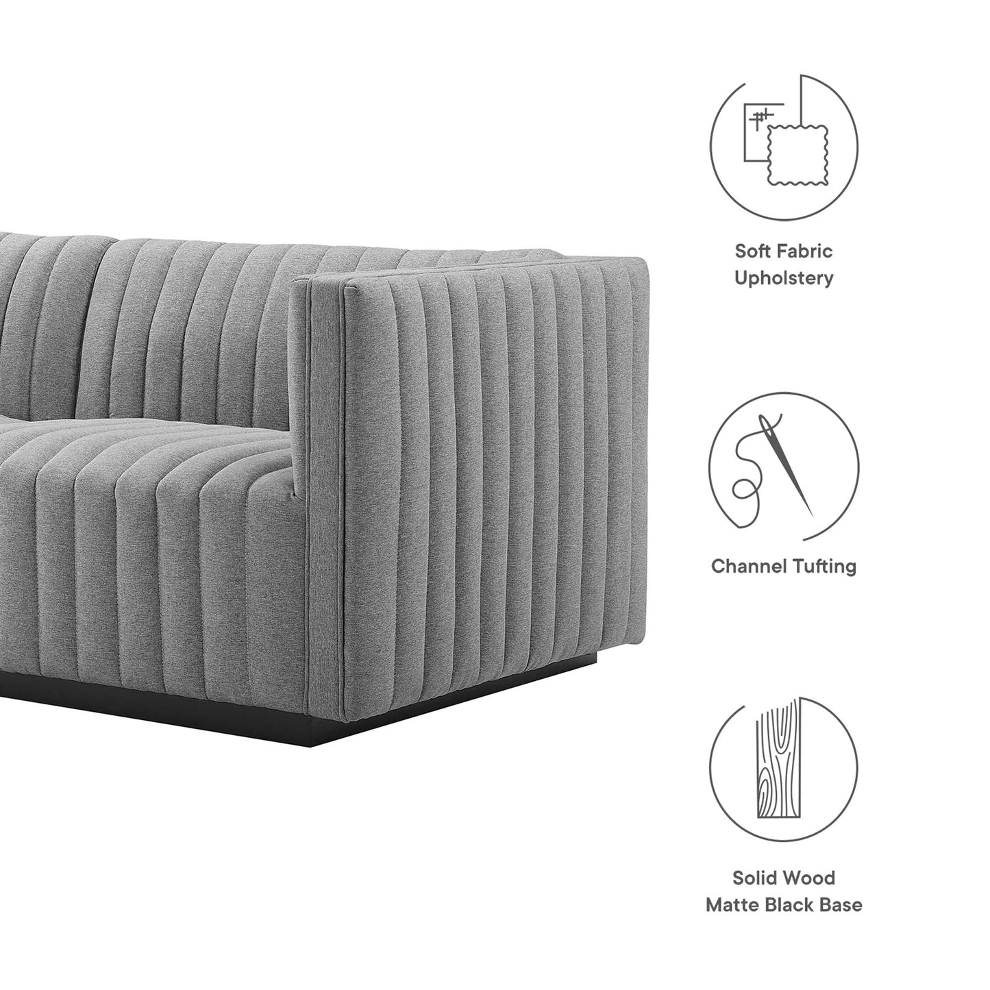 Modway Furniture Conjure Channel Tufted Upholstered Fabric Sofa by Modway - EEI-5787-BLK-LGR