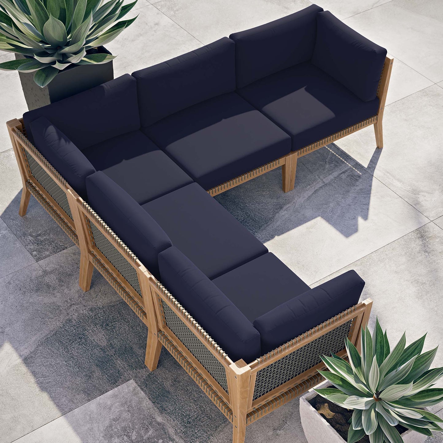 Modway Furniture Clearwater Outdoor Patio Teak Wood 5-Piece Sectional Sofa by Modway - EEI-6123-GRY-GPH