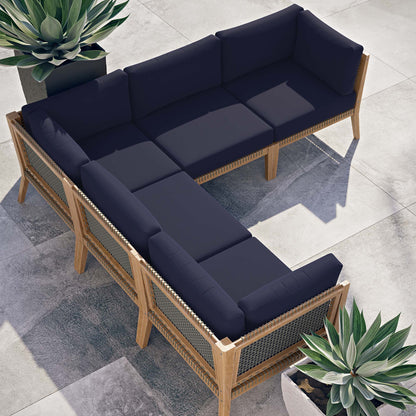 Modway Furniture Clearwater Outdoor Patio Teak Wood 5-Piece Sectional Sofa by Modway - EEI-6123-GRY-GPH