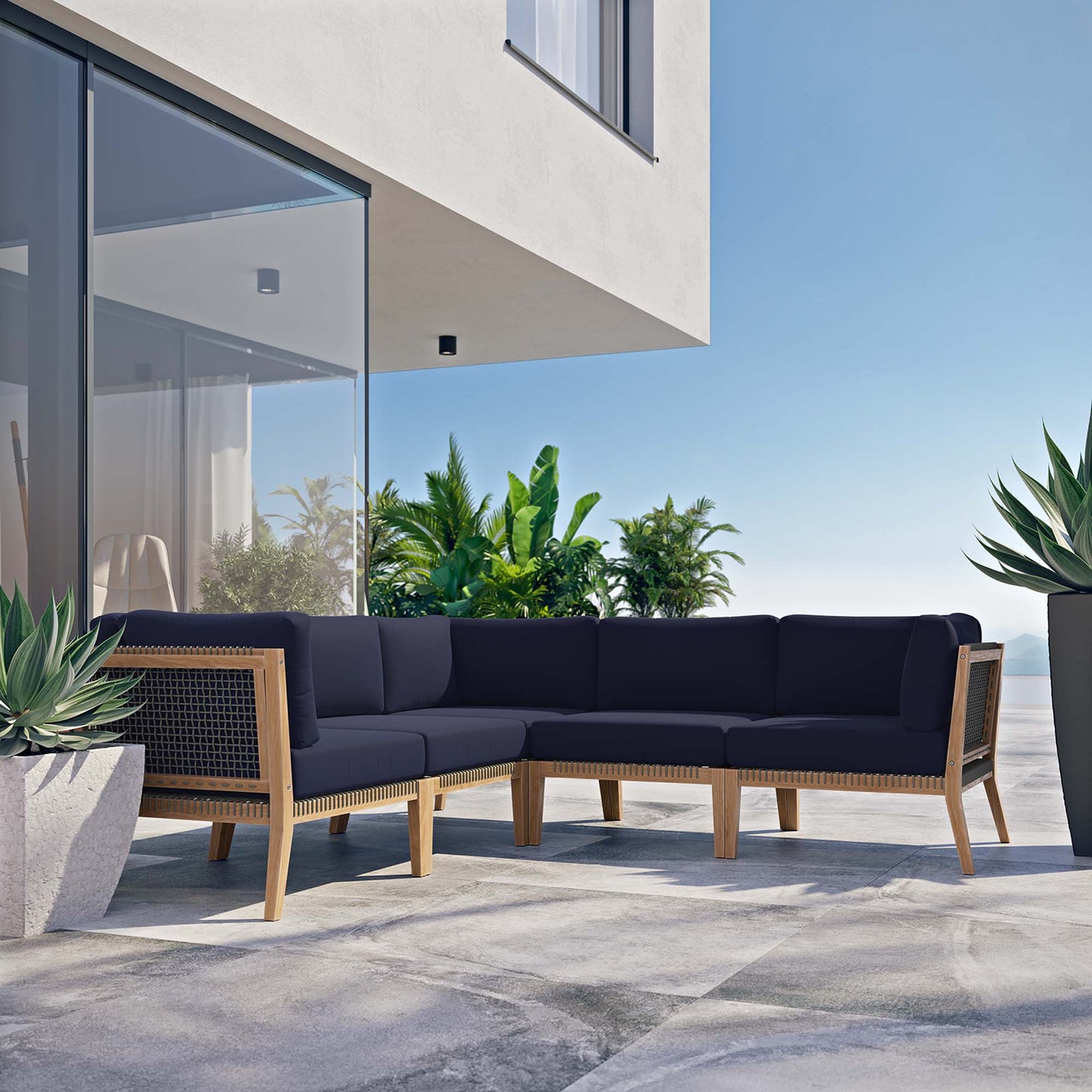 Modway Furniture Clearwater Outdoor Patio Teak Wood 5-Piece Sectional Sofa by Modway - EEI-6123-GRY-GPH