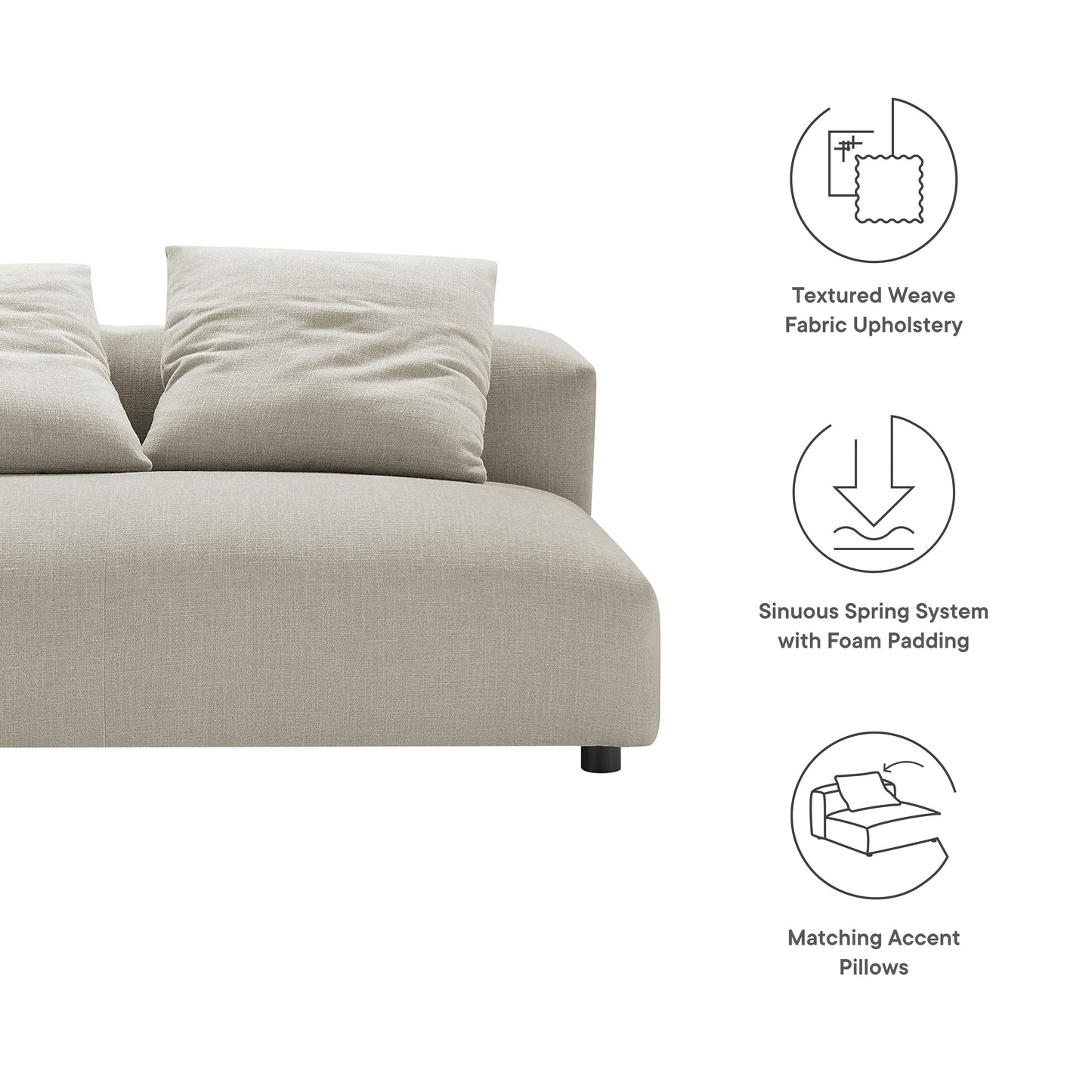 Modway Furniture Solace Modular Upholstered Armless Loveseat – Flexible Comfort for Modern Living Spaces, 800 lbs Capacity - EEI-6891-SAL
