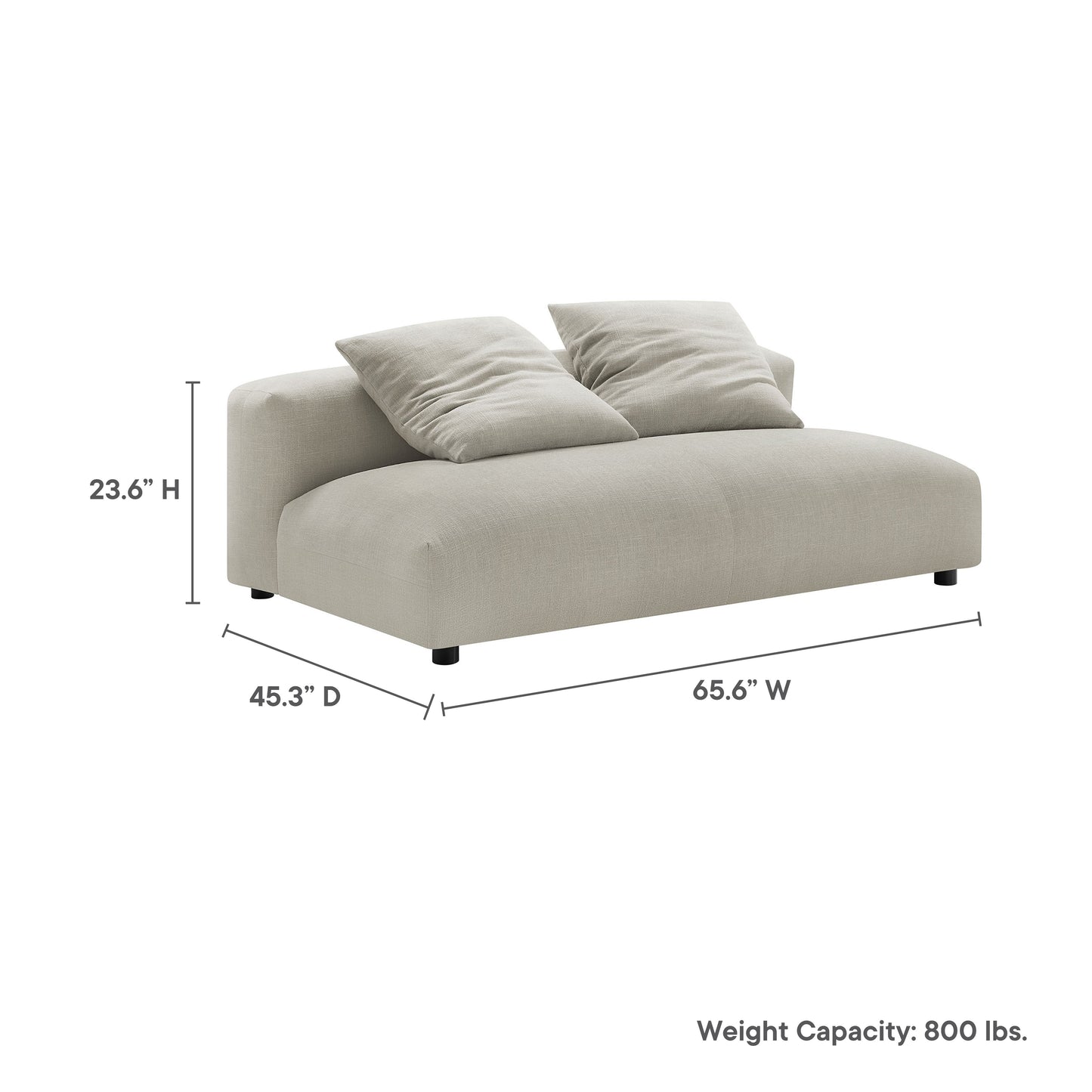 Modway Furniture Solace Modular Upholstered Armless Loveseat – Flexible Comfort for Modern Living Spaces, 800 lbs Capacity - EEI-6891-SAL
