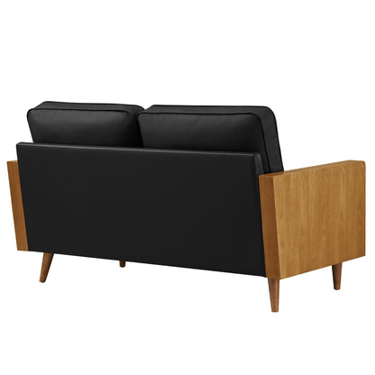 Modway Furniture Vegan Leather Loveseat - Chic Mid-Century Modern Design for Stylish Small Spaces & Comfort - EEI-6943-WAL-TAN