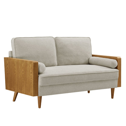 Modway Furniture Kellan Upholstered Loveseat with Wood Grain Armrests – Stylish Comfort for Modern Living Spaces - EEI-6962-WAL-HLB