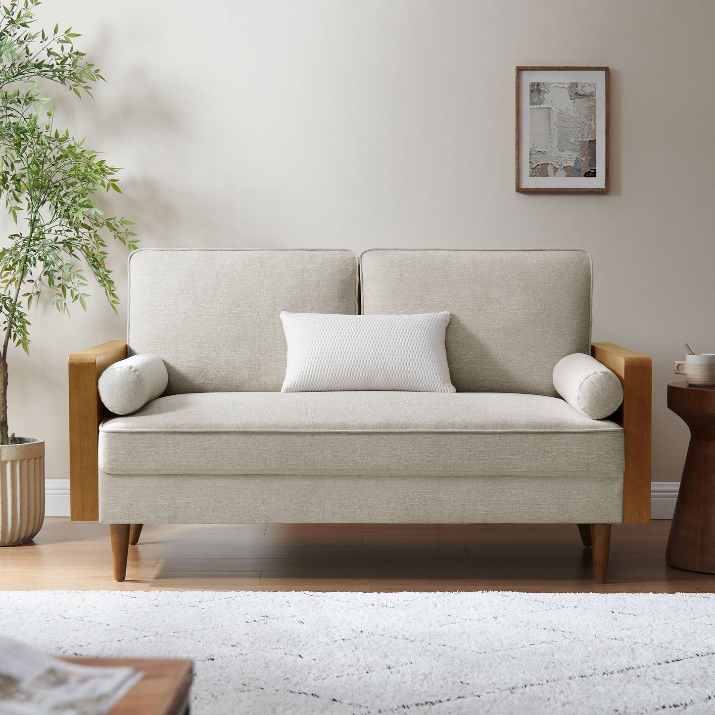 Modway Furniture Kellan Upholstered Loveseat with Wood Grain Armrests – Stylish Comfort for Modern Living Spaces - EEI-6962-WAL-HLB