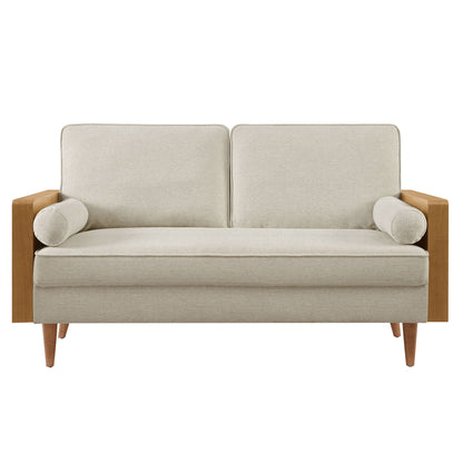 Modway Furniture Kellan Upholstered Loveseat with Wood Grain Armrests – Stylish Comfort for Modern Living Spaces - EEI-6962-WAL-HLB