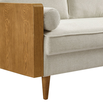 Modway Furniture Kellan Upholstered Loveseat with Wood Grain Armrests – Stylish Comfort for Modern Living Spaces - EEI-6962-WAL-HLB