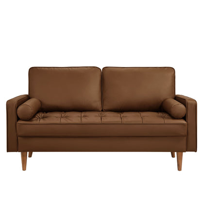Modway Furniture Valour Tufted Vegan Leather Loveseat - Modern Comfort, Chic Design, Perfect for Any Living Space - EEI-6972-BRN