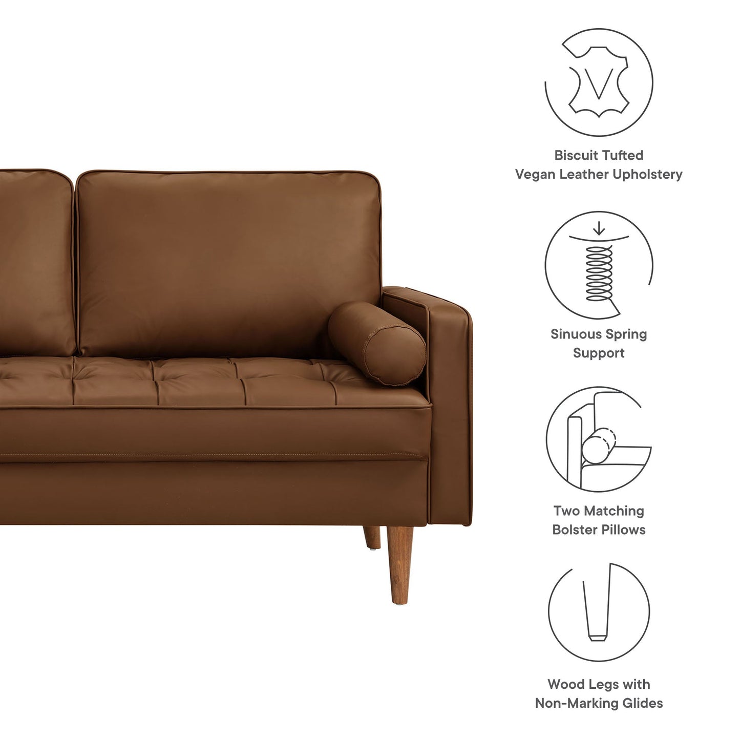 Modway Furniture Valour Tufted Vegan Leather Loveseat - Modern Comfort, Chic Design, Perfect for Any Living Space - EEI-6972-BRN