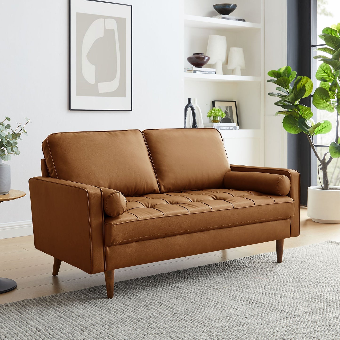 Modway Furniture Valour Tufted Vegan Leather Loveseat - Modern Comfort, Chic Design, Perfect for Any Living Space - EEI-6972-BRN
