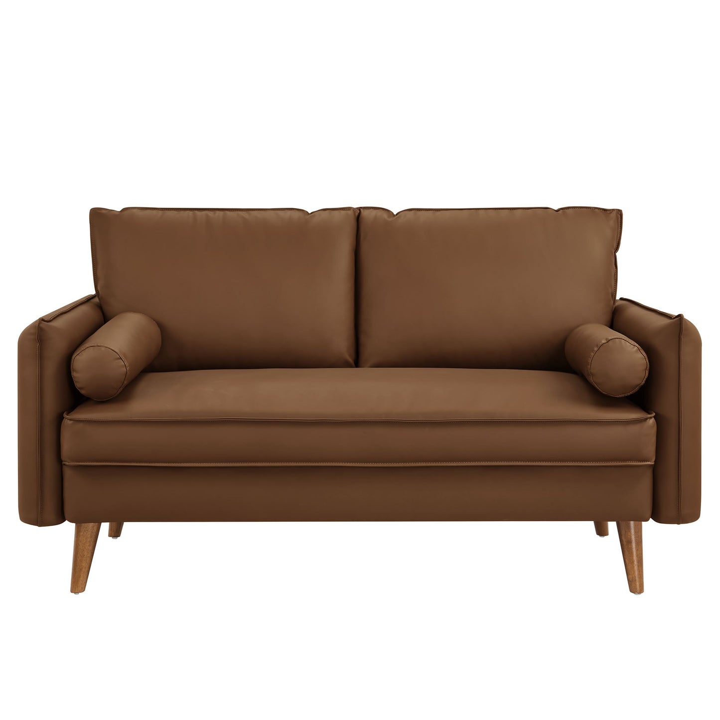 Modway Furniture Revive Modern Vegan Leather Loveseat with Plush Pillows for Chic Living Room Comfort and Style - EEI-6974-BRN