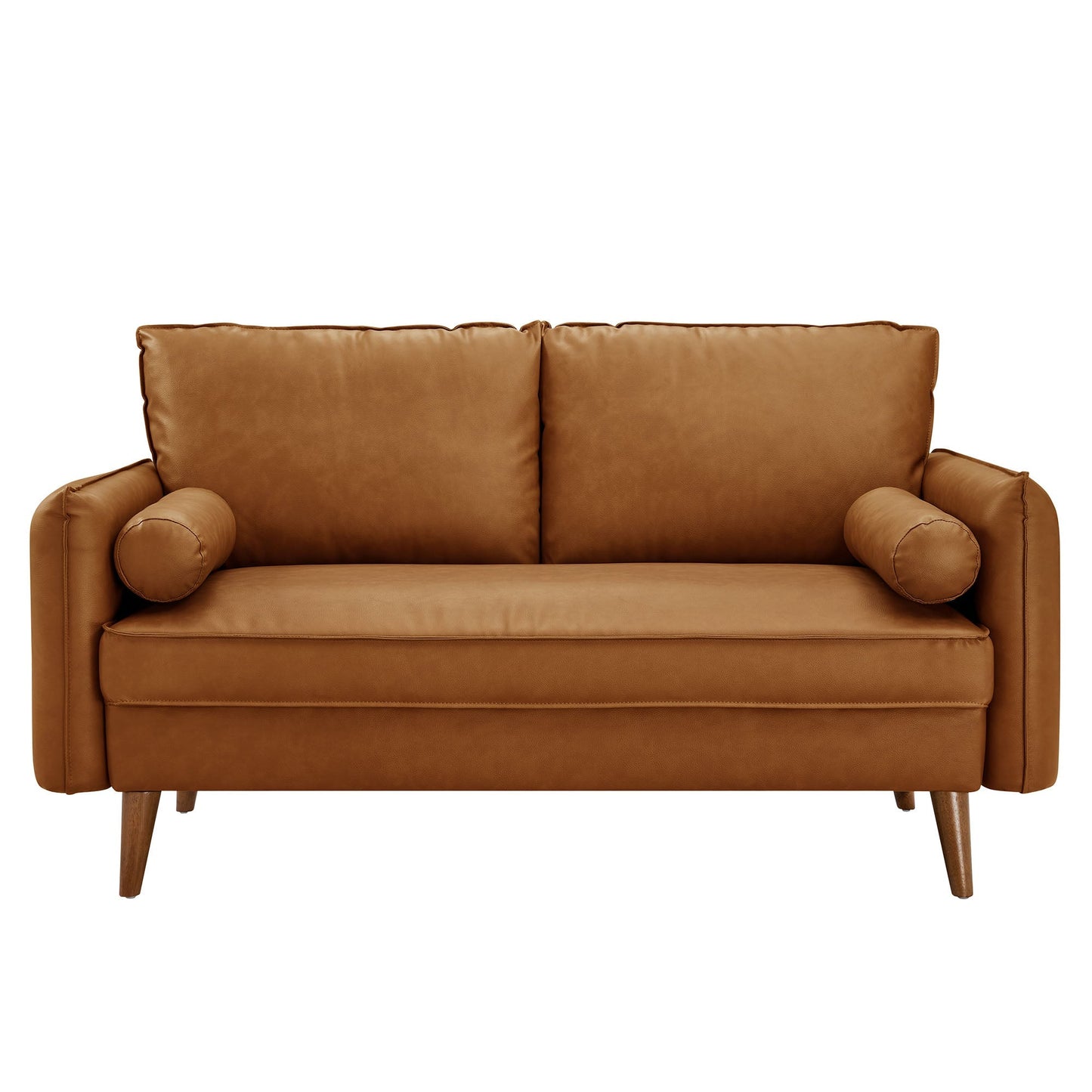 Modway Furniture Revive Modern Vegan Leather Loveseat with Plush Pillows for Chic Living Room Comfort and Style - EEI-6974-BRN