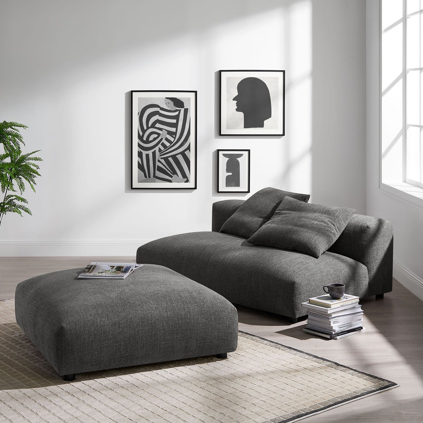 Modway Furniture Solace Modular Upholstered Armless Loveseat and Ottoman Set for Modern Comfort and Style - EEI-7031-SAL