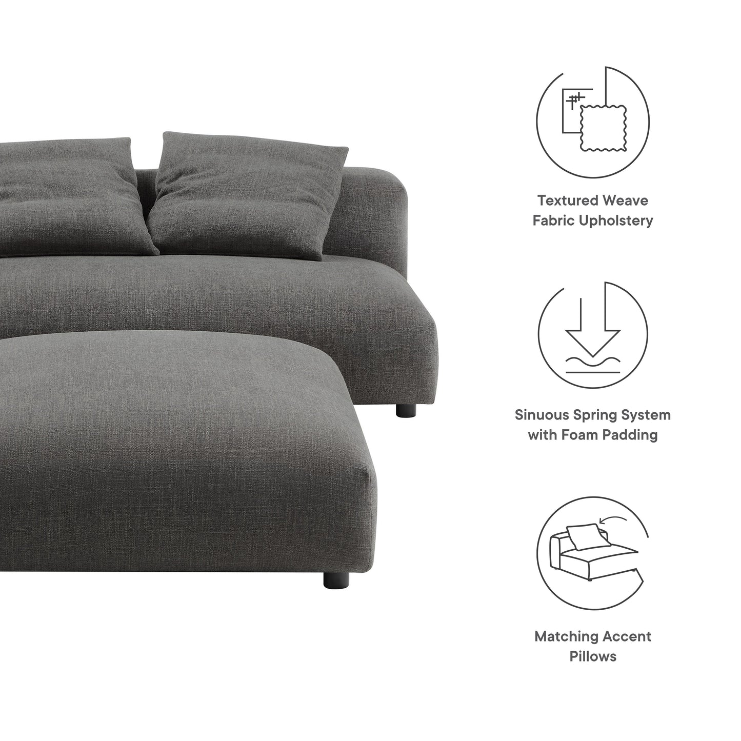 Modway Furniture Solace Modular Upholstered Armless Loveseat and Ottoman Set for Modern Comfort and Style - EEI-7031-SAL