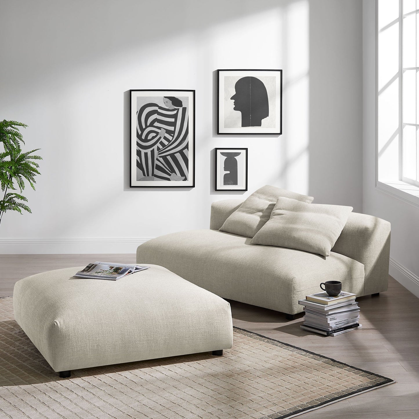 Modway Furniture Solace Modular Upholstered Armless Loveseat and Ottoman Set for Modern Comfort and Style - EEI-7031-SAL