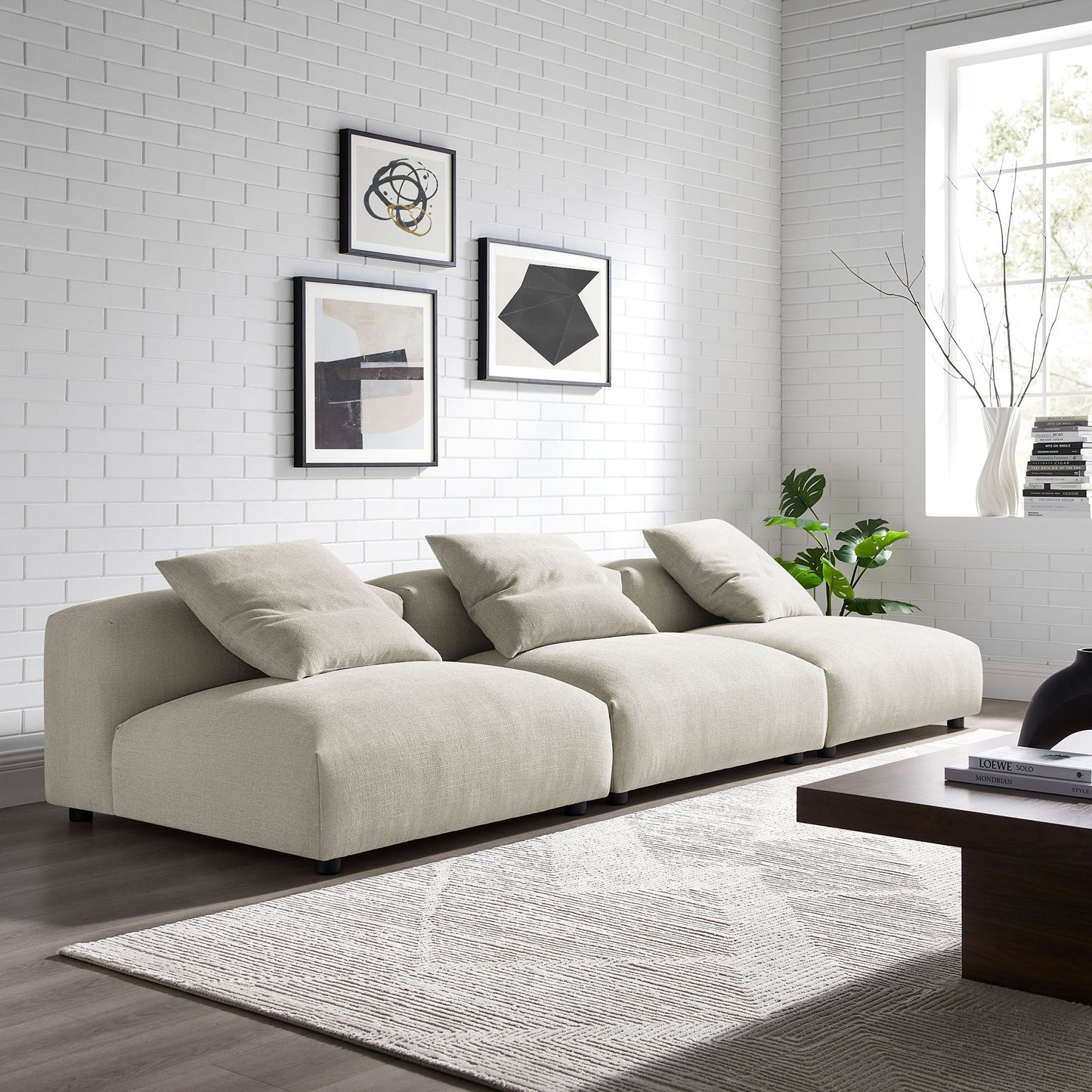 Modway Furniture Solace 3-Piece Modular Upholstered Fabric Sofa - EEI-7035-CHA