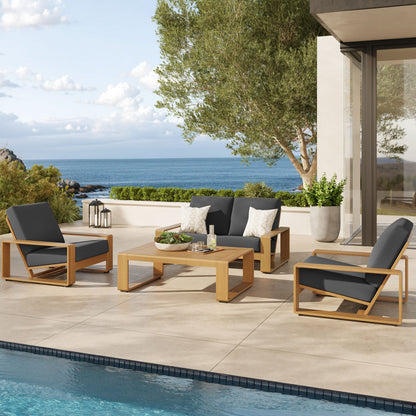 Modway Furniture Lirienne 4-Piece Outdoor Patio Aluminum Faux Wood Furniture Set – EEI-7322
