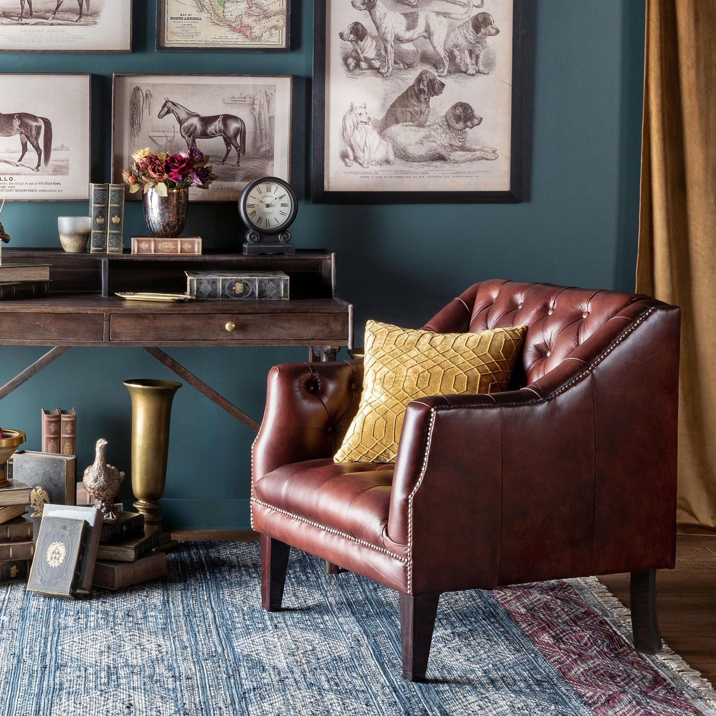 Park Hill Collection Mahogany Leather Library Chair, Cordovan - (EFS36068)