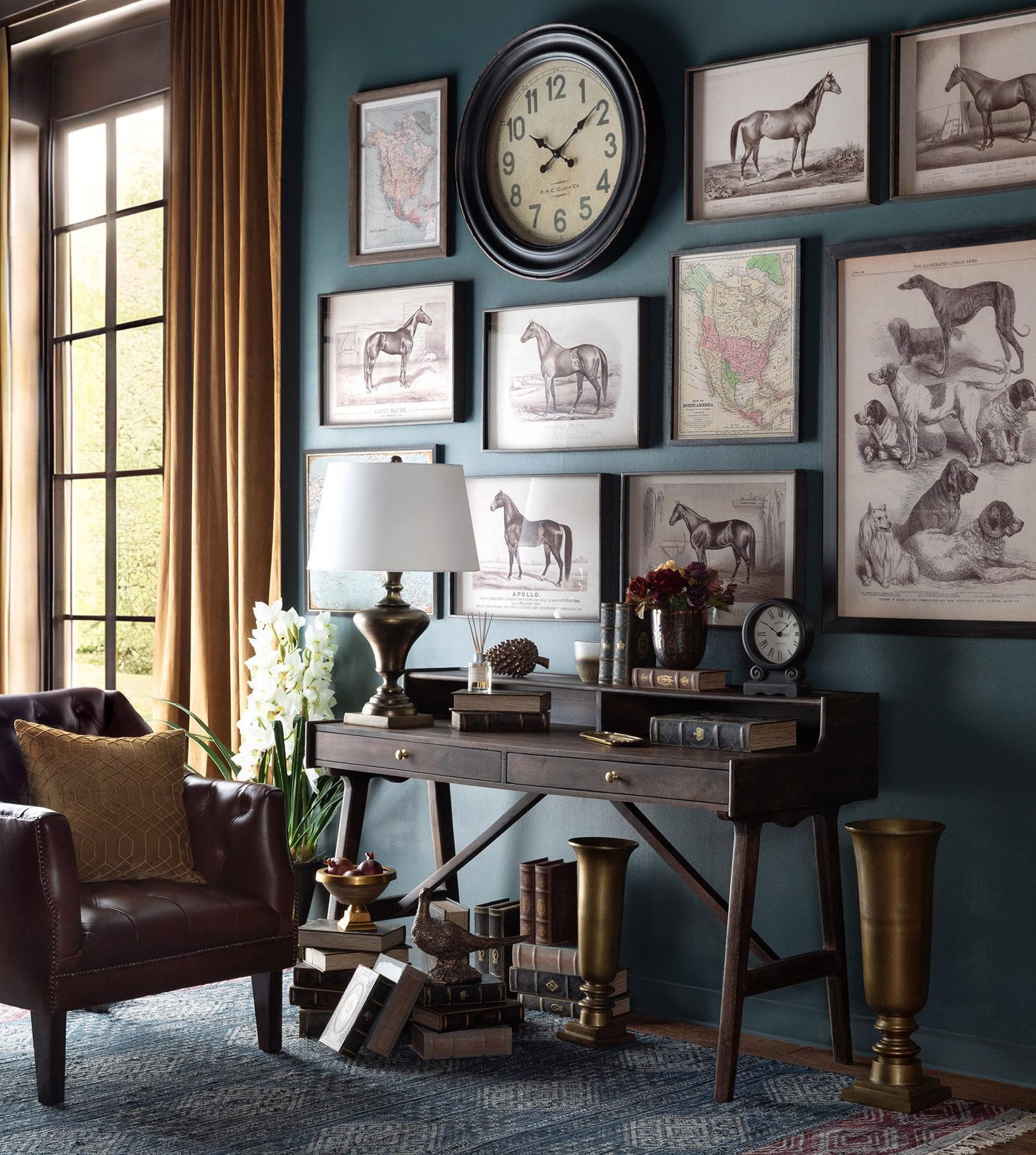 Park Hill Collection Mahogany Leather Library Chair, Cordovan - (EFS36068)