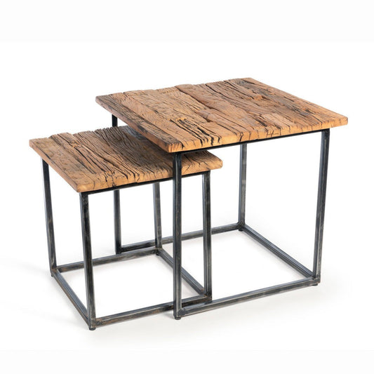 Park Hill Collection Lodge Railway Wood and Iron Nested Side Tables, Set of 2 - EFT06055