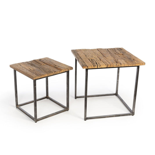 Park Hill Collection Lodge Railway Wood and Iron Nested Side Tables, Set of 2 - EFT06055