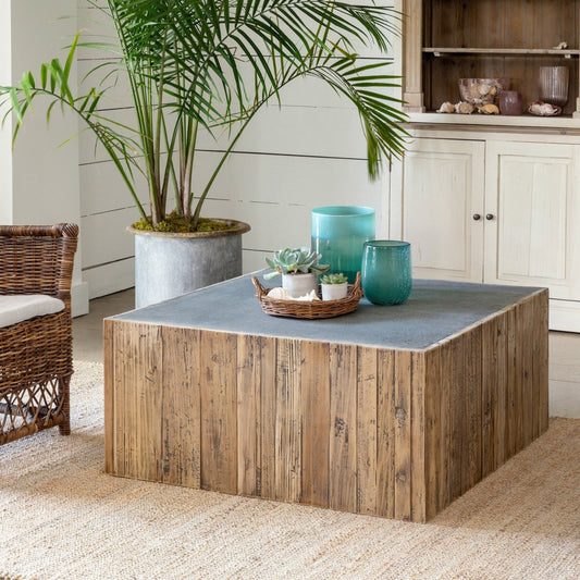 Park Hill Collection Coastal Cottage Aged Zinc Top Platform Coffee Table - EFT06097