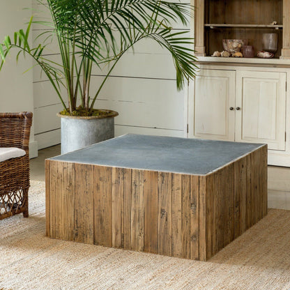 Park Hill Collection Coastal Cottage Aged Zinc Top Platform Coffee Table - EFT06097