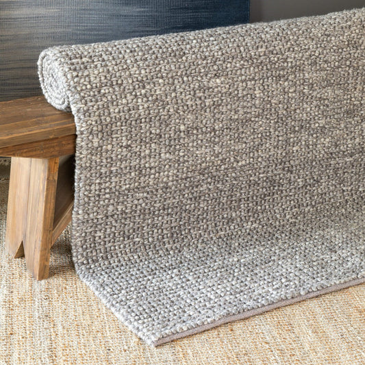 Park Hill Collection Coastal Cottage Aspen Hand Woven Natural Felted Wool Rug 9'x6', Ash - EHF00582
