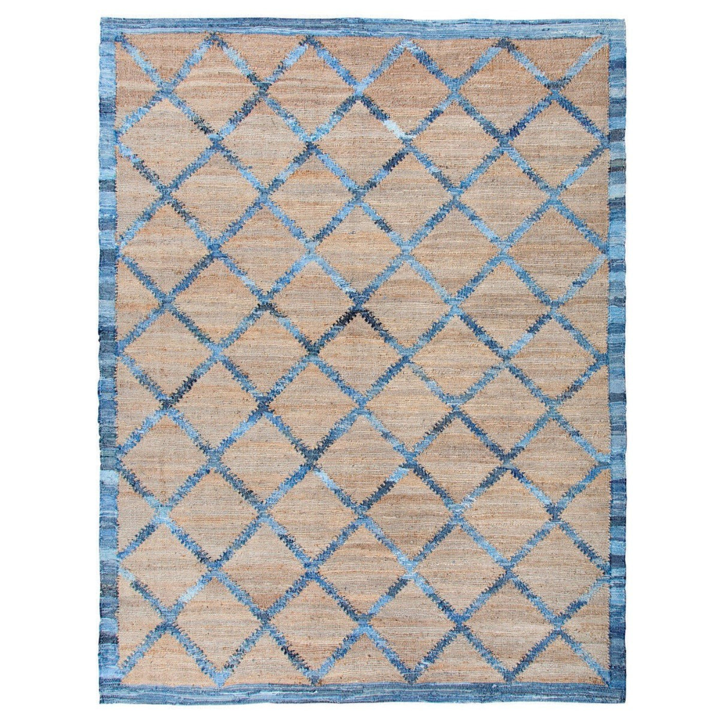 Park Hill Collection Coastal Cottage Hemp and Recycled Denim Windowpane Pattern Rug, 7'9" x 9'9" - EHF06180