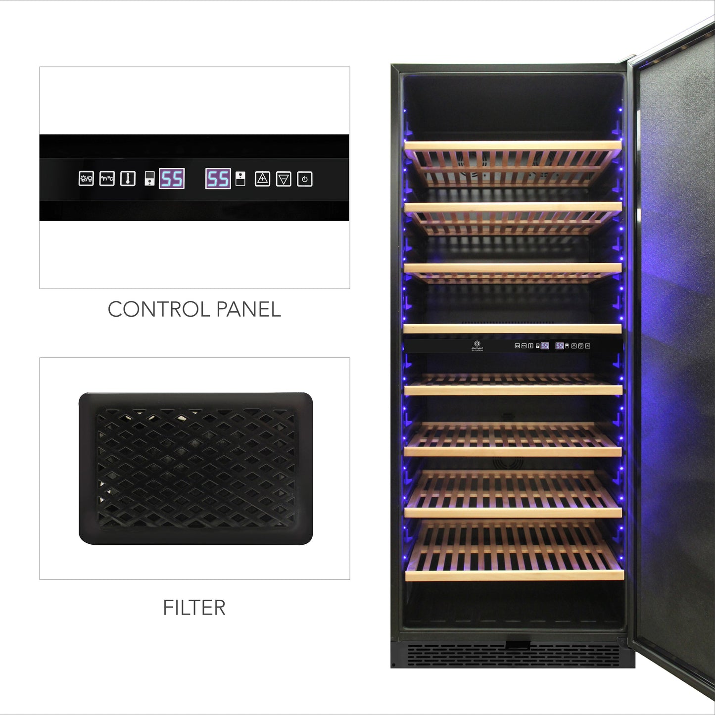 Vinotemp 300-Bottle Garage Wine Cooler with Dual Zone Cooling & Digital Control Panel - EL-300GFEBRR