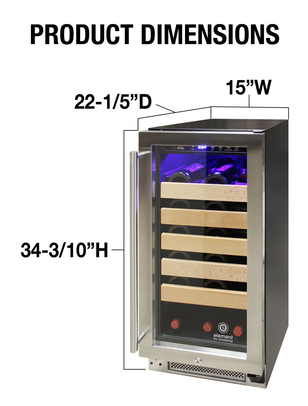 Vinotemp Connoisseur Series 33 Single-Zone Wine Cooler - EL-33WCST