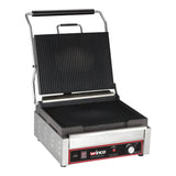 Winco EPG-1C Single Panini Grill with 14" Ribbed Plate, 120V, 1750W, 14.5A - EPG-1C