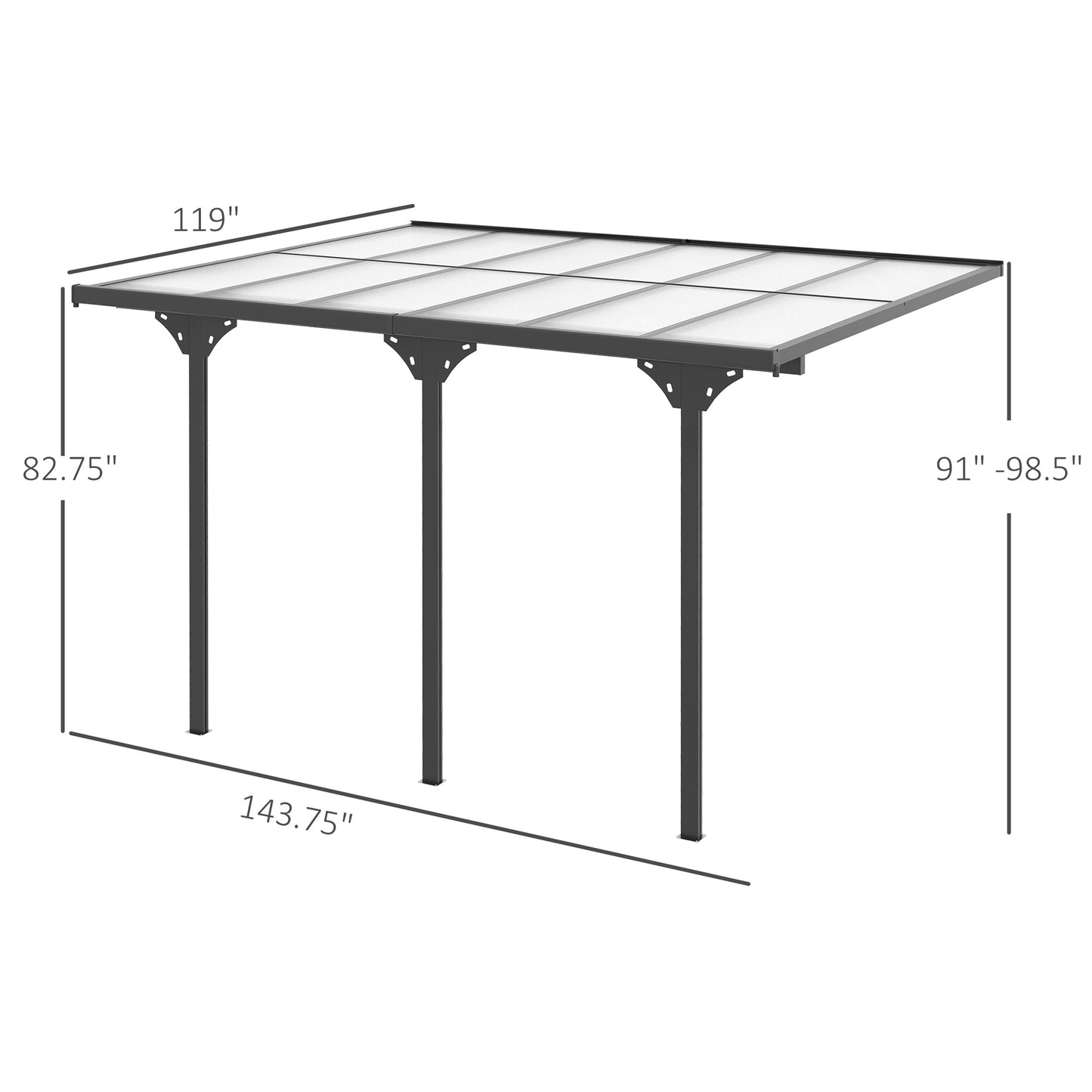 Outsunny 12' x 10' Polycarbonate Pergola, Transparent UV Blocking, Hardtop Gazebo, Aluminum, Gray - 84C-182V01LG
