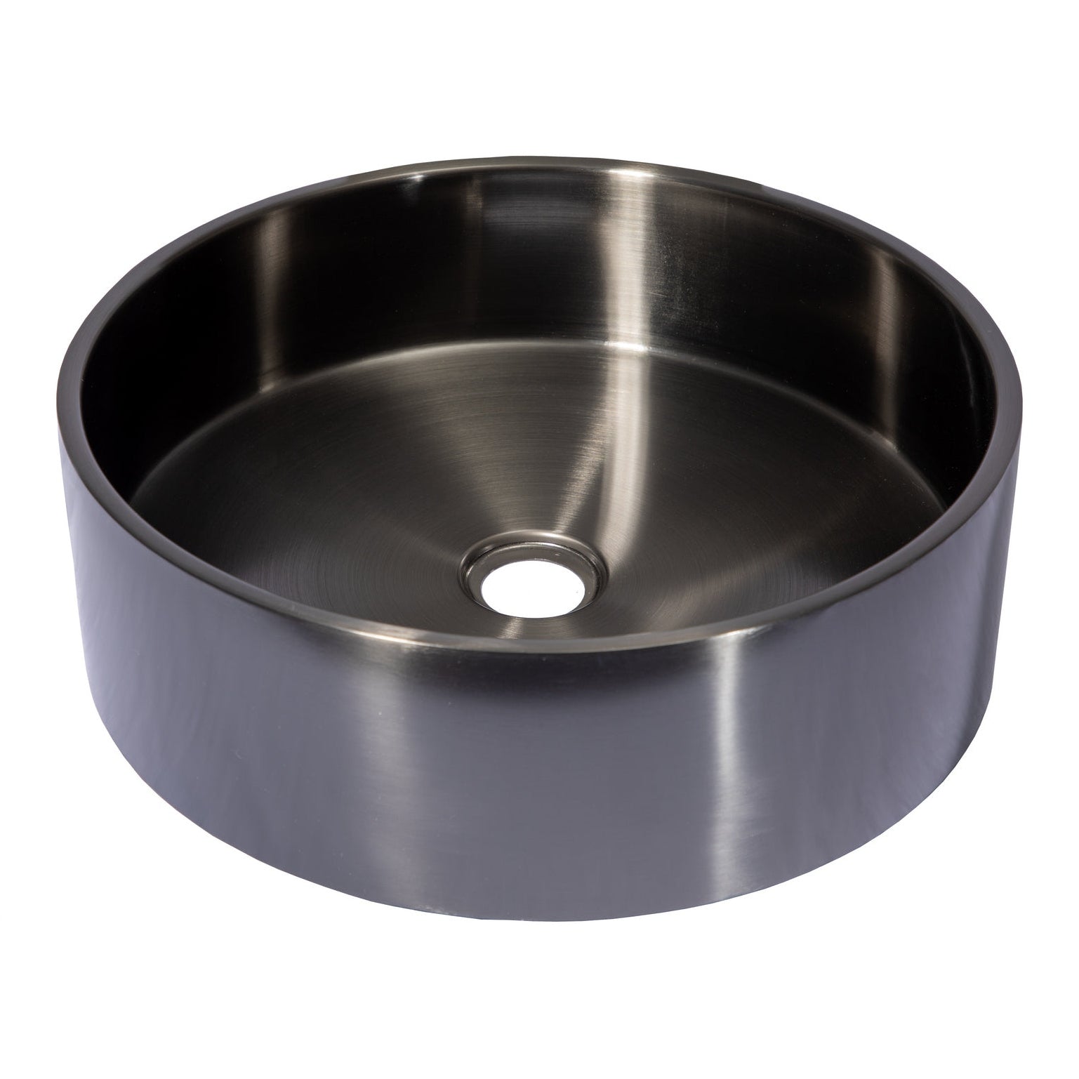 Eden Bath 15 3/4" Round Thick Rim Stainless Steel Bathroom Vessel Sink with Drain in Black - EB_SS003BK