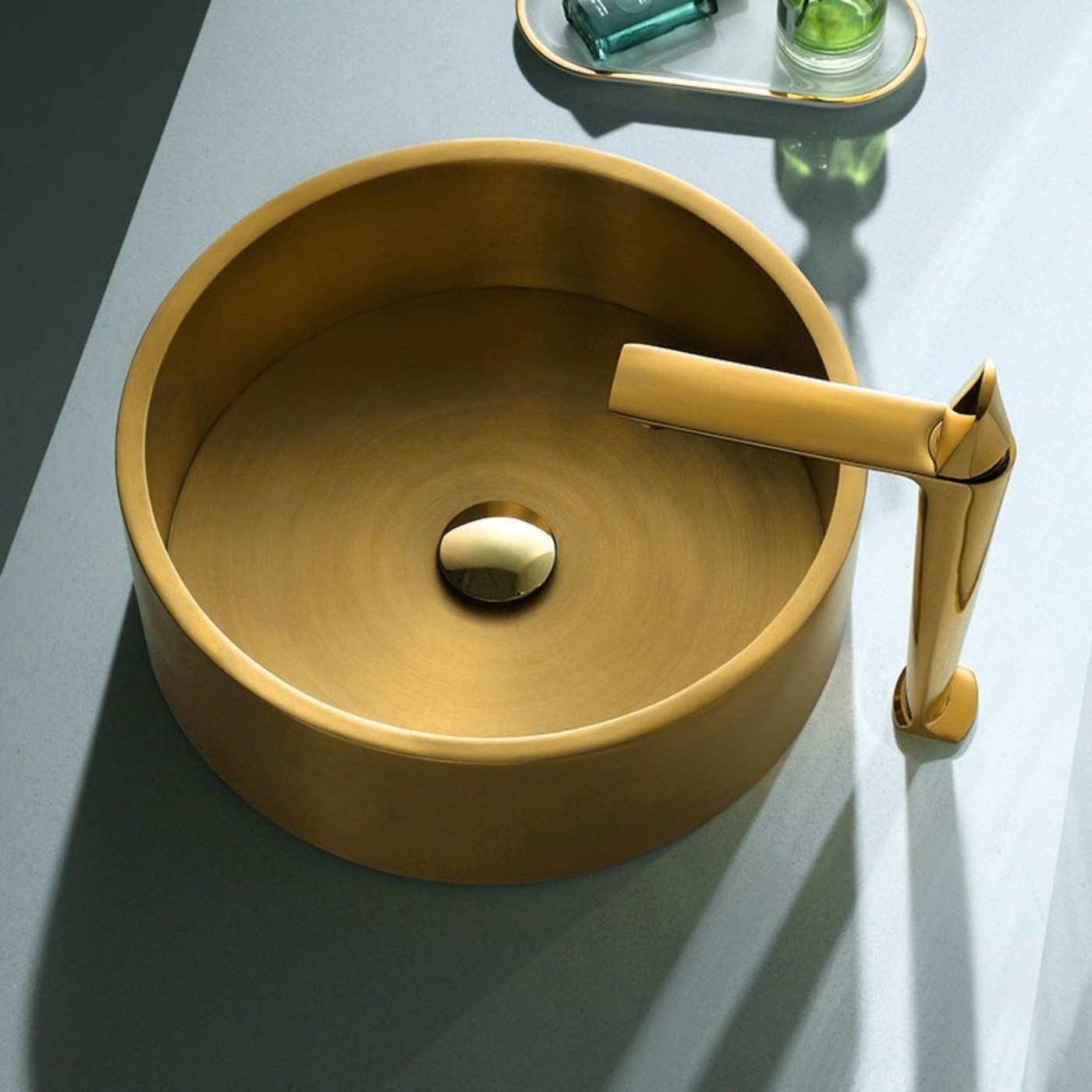 Eden Bath 15 3/4" Round Thick Rim Stainless Steel Bathroom Vessel Sink with Drain in Gold - EB_SS003GD