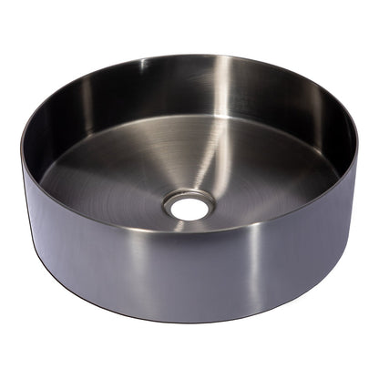 Eden Bath 15" Round Stainless Steel Bathroom Vessel Sink with Drain in Black - EB_SS001BK