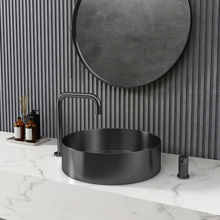 Eden Bath 15" Round Stainless Steel Bathroom Vessel Sink with Drain in Black - EB_SS001BK