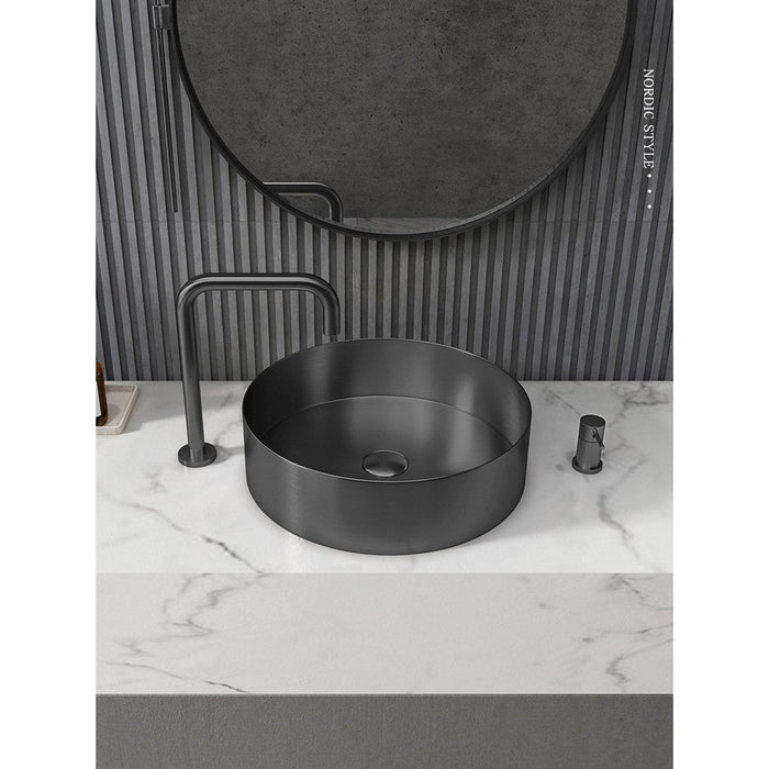 Eden Bath 15" Round Stainless Steel Bathroom Vessel Sink with Drain in Black - EB_SS001BK