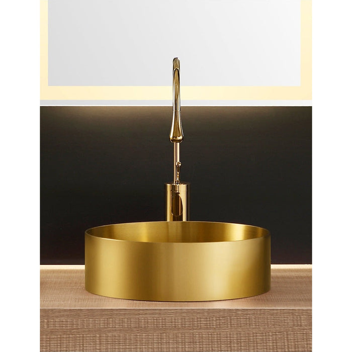 Eden Bath 15" Round Stainless Steel Bathroom Vessel Sink with Drain in Gold - EB_SS001GD