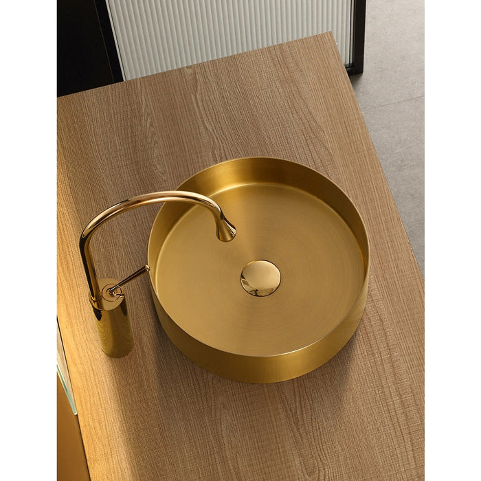 Eden Bath 15" Round Stainless Steel Bathroom Vessel Sink with Drain in Gold - EB_SS001GD