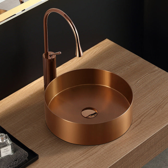 Eden Bath 15" Round Stainless Steel Bathroom Vessel Sink with Drain in Rose Gold - EB_SS001RG