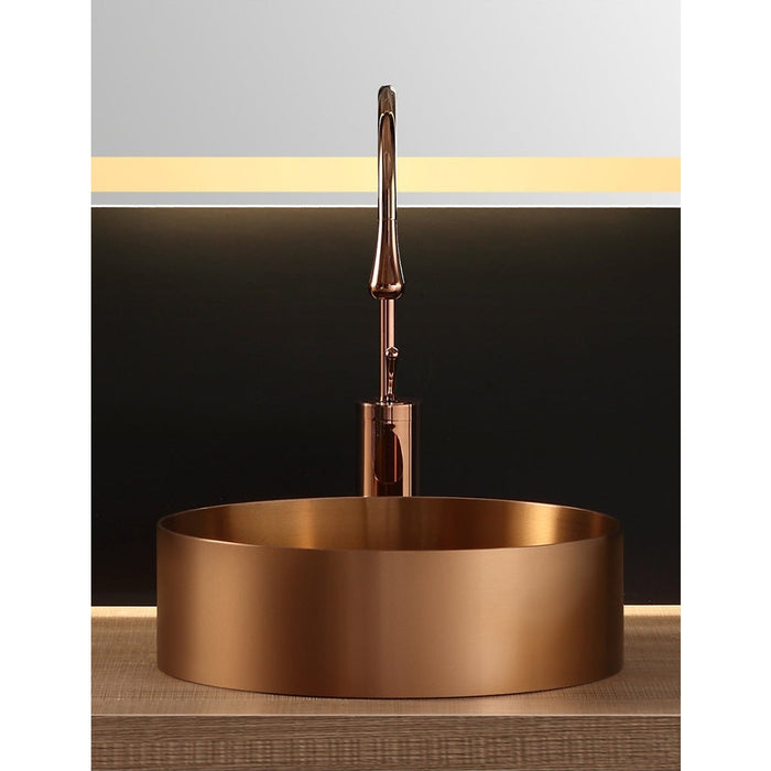 Eden Bath 15" Round Stainless Steel Bathroom Vessel Sink with Drain in Rose Gold - EB_SS001RG