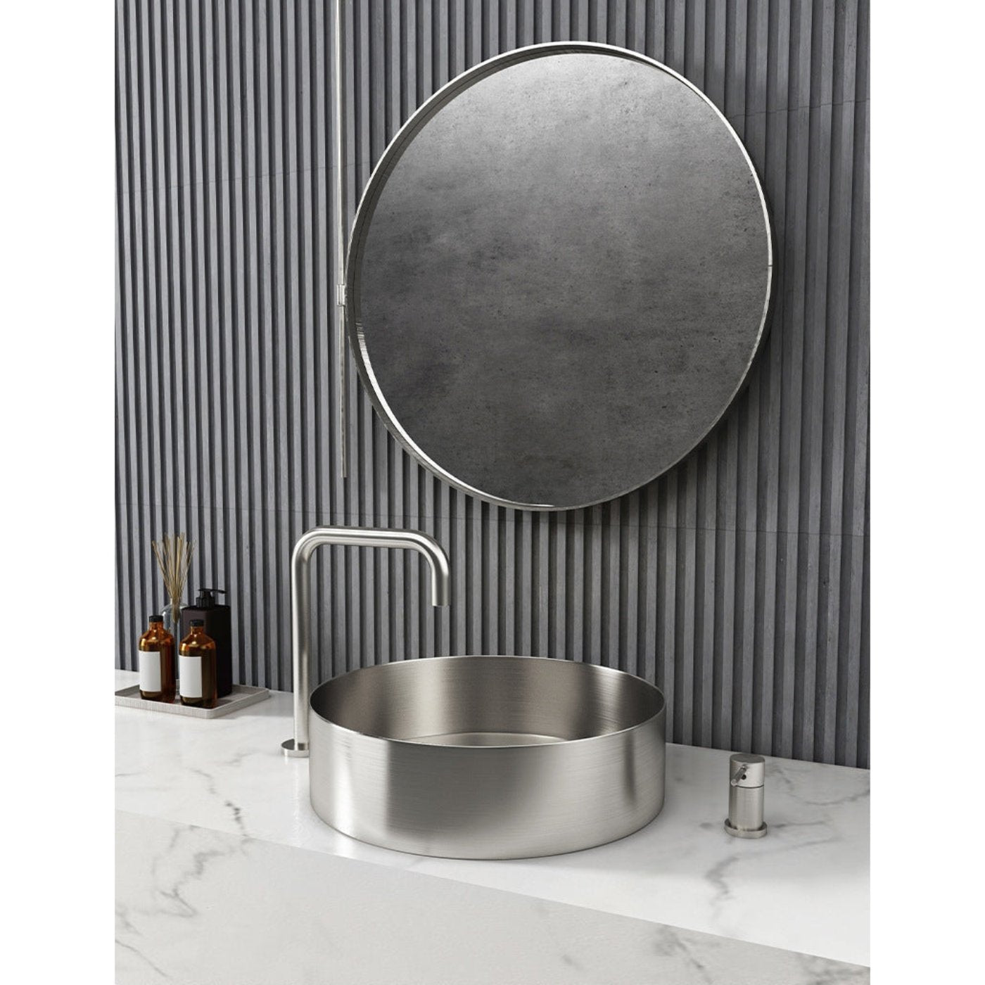 Eden Bath 15" Round Stainless Steel Bathroom Vessel Sink with Drain in Silver - EB_SS001SV