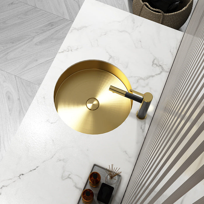 Eden Bath 15" Round Stainless Steel Undermount Bathroom Sink with Drain in Gold - EB_SS050GD