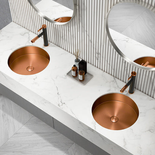 Eden Bath 15" Round Stainless Steel Undermount Bathroom Sink with Drain in Rose Gold - EB_SS050RG